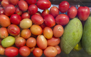 display street food shop - thai tomatoes and mango