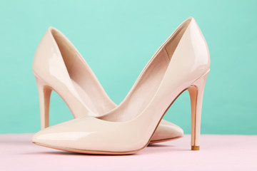 Pair of beige women's high-heeled shoes