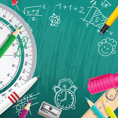 Creative vector chalk background with school supplies