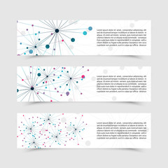 Set of banners with DNA molecule background. Data streaming