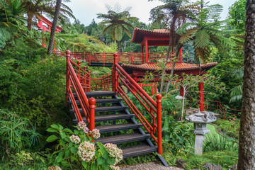 Fototapeta na wymiar Asian corner in Monte tropical garden, Madeira
