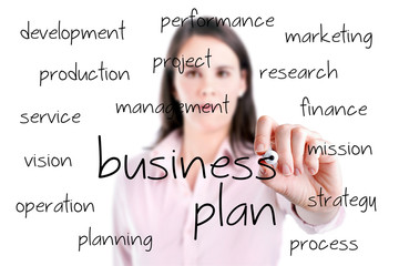 Young business woman writing business plan concept.