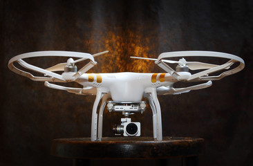 Drone quadrocopter with high resolution digital camera. New tool for aerial photo and video. 