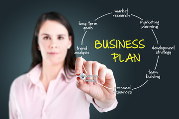 Young businesswoman drawing business plan concept.