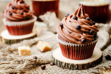 chocolate cupcakes with chocolate frosting and chocolate chips