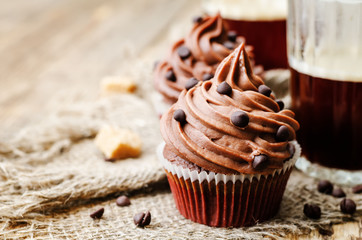 chocolate cupcakes with chocolate frosting and chocolate chips