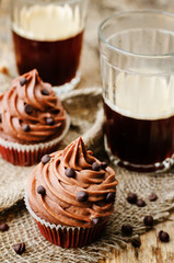 chocolate cupcakes with chocolate frosting and chocolate chips
