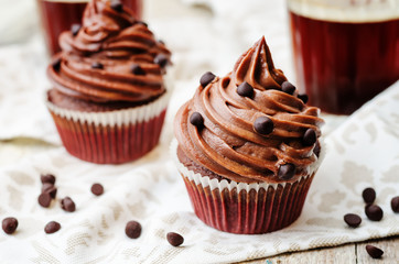 chocolate cupcakes with chocolate frosting and chocolate chips