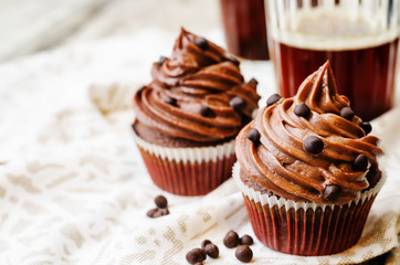 chocolate cupcakes with chocolate frosting and chocolate chips