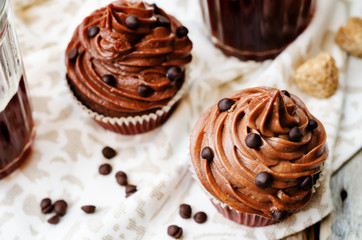 chocolate cupcakes with chocolate frosting and chocolate chips
