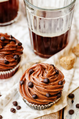 chocolate cupcakes with chocolate frosting and chocolate chips