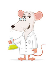 White lab rat scientist vector cartoon illustration