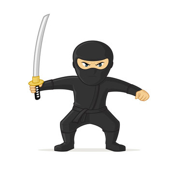 Black ninja holding sword vector illustration