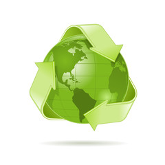 Green globe environment symbol with arrows