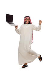Arab man with laptop isolated on white