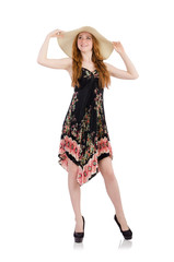 Woman wearing hat isolated on white