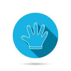 Obraz premium Rubber gloves icon. Latex hand protection sign.