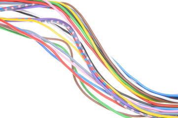Multicolored electrical cables isolated on white background