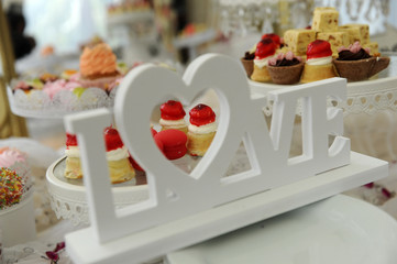 Wedding candy bar and LOVE inscription