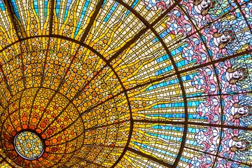 Deurstickers Theater Glas in lood plafond van Palace of Catalan Music