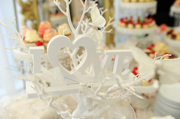 Wedding candy bar and LOVE inscription