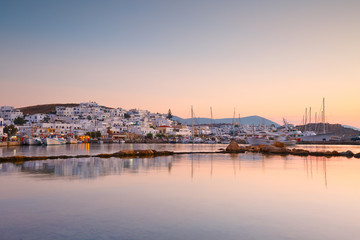 Fototapeta na wymiar View of the port in Naousa village on Paros island, Greece