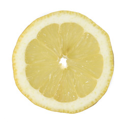 Slice of fresh lemon isolated on white background