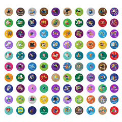 Flat Colorful Icons Set: Vector Illustration, Graphic Design. Collection Of Color Icons. For Web, Websites, Print, Presentation Templates, Mobile Applications And Promotional Materials