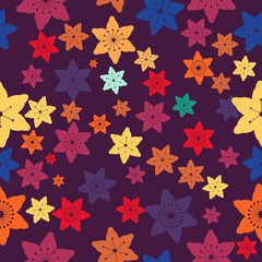 Abstract Colorful Flowers Seamless Pattern. Vector