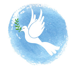 Peace day symbol.White pigeon,watercolor blue sky