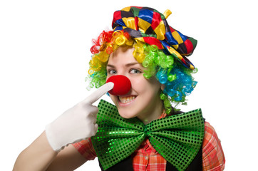 Female clown isolated on white
