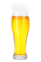 Frosty glass of light beer isolated