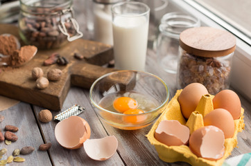 ingredients for the cake of cocoa