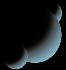 Three blue planet in the night diagonal up