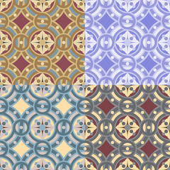 Set of four seamless vintage tile background pattern