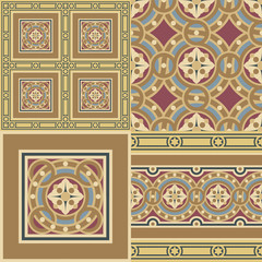 Set of four elements of vintage mosaic tile ornamental and frame