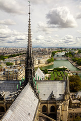 Panorama of Paris from the cathedral tower Notre Dame de Paris.
