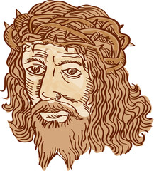 Jesus Christ Face Crown Thorns Etching