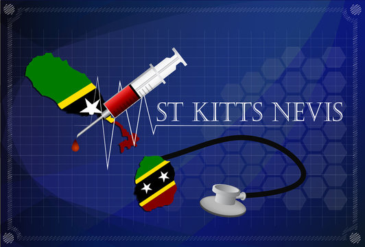 Map of St kitts nevis with Stethoscope and syringe.