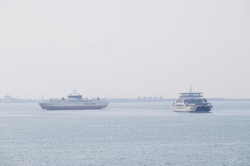 Fototapeta na wymiar The image of a ferry across the Kerch Strait