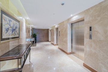 Hotel lobby with elevator space