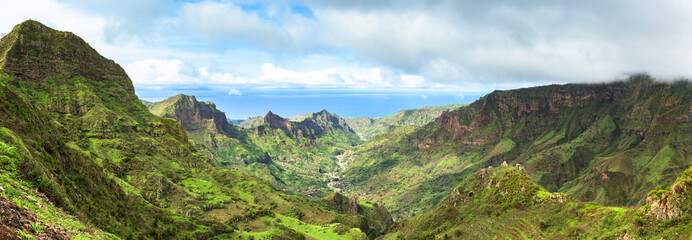 Panoramic  view of Serra Malagueta mountains in Santiago Island