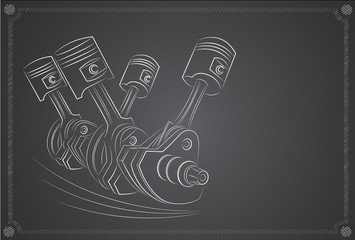 Engine Piston. Hand Drawn, on a background blackboard.