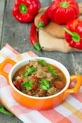 Chashushuli - spicy meat stew with vegetables. Georgian dishes.