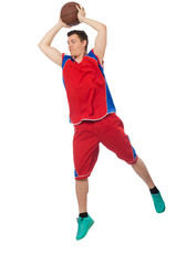 Young basketball player isolated on white