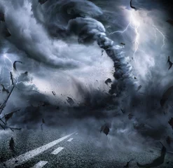 Raamstickers Powerful Tornado - Dramatic Destruction On The Road   © Romolo Tavani