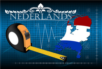 Map of Nederlands with ruler, vector.