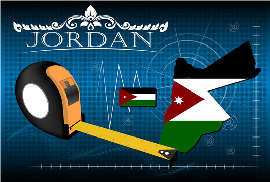 Map of Jordan with ruler, vector.