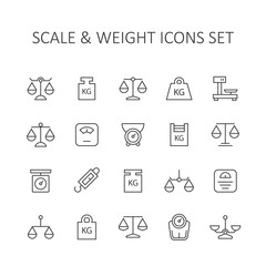 Scale and weight icons set.