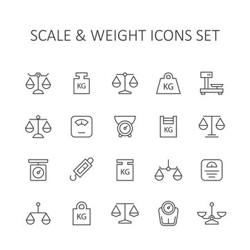 Scale and weight icons set.